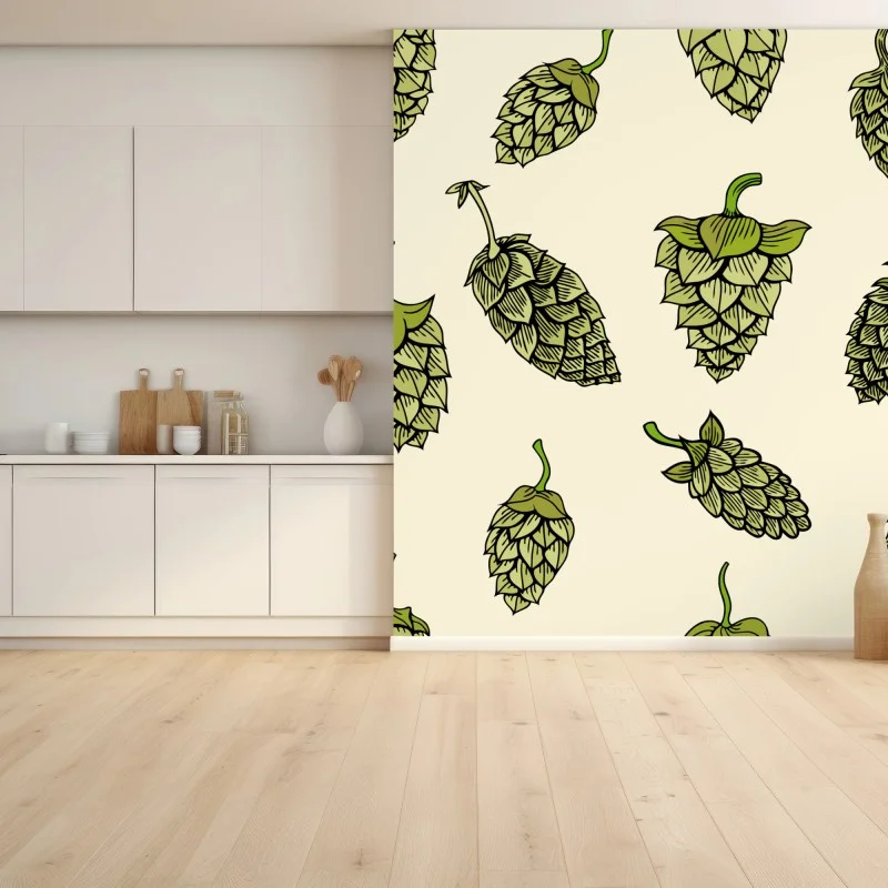 Papier peint motif de houblon graphique – Wallnifity® Papier peint motif de houblon graphique – Wallnifity®
