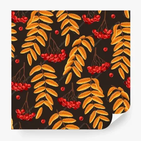 Papier peint motif automnal feuilles dorées et baies rouges – Wallnifity®