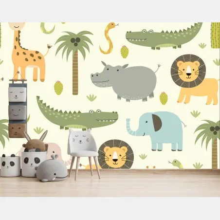 Papier peint motif safari coloré pour chambre d'enfant – Wallnifity®
