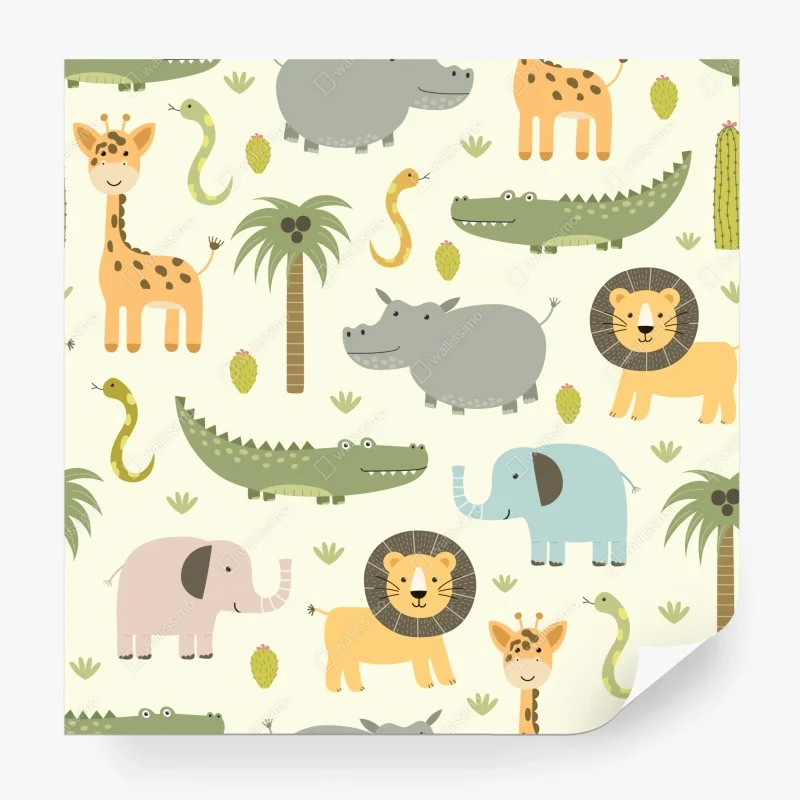 Papier peint motif safari coloré pour chambre d'enfant – Wallnifity® Papier peint motif safari coloré pour chambre d'enfant – Wallnifity®