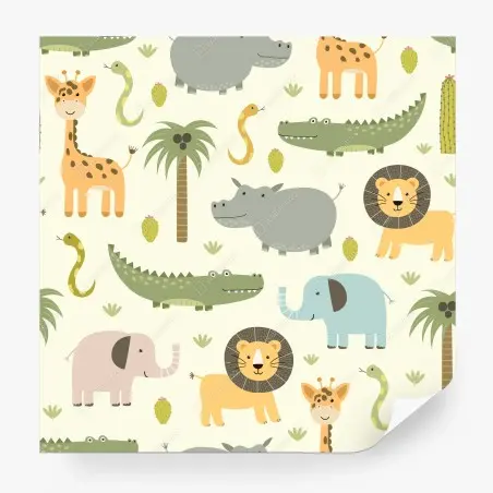 Papier peint motif safari coloré pour chambre d'enfant – Wallnifity®