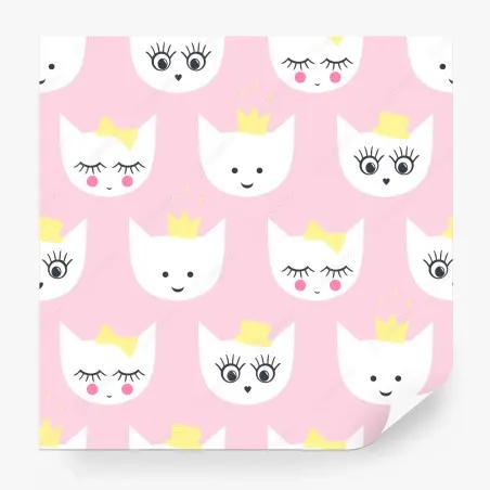 Papier peint charmant motif de chatons princesse sur fond rose – Wallnifity®