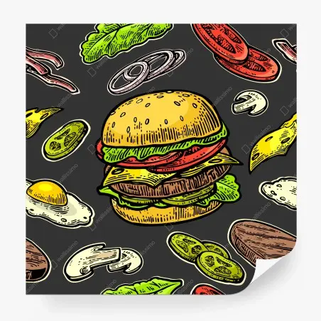 Papier peint illustration burger rétro colorée – Wallnifity®