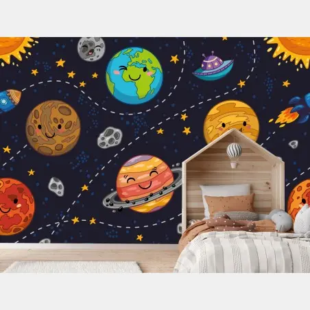 Papier peint système solaire joyeux pour chambre d'enfant – Wallnifity®