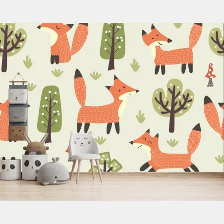Papier peint motif renard de la forêt pour chambre d'enfant – Wallnifity®