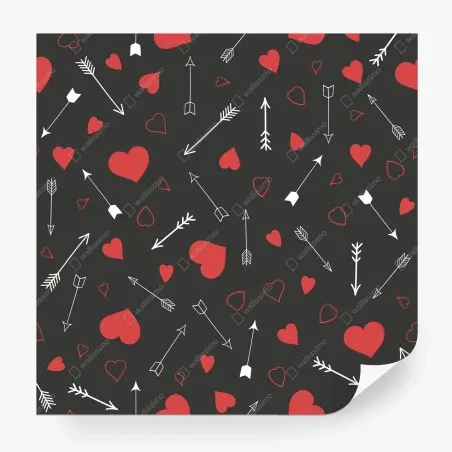 Papier peint motif de cœurs rouges et flèches blanches sur fond sombre – Wallnifity®