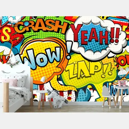Papier peint décor pop art d'onomatopées colorées – Wallnifity®