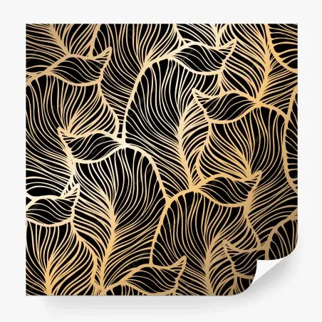 Papier peint motif feuilles dorées sur fond noir – Wallnifity®