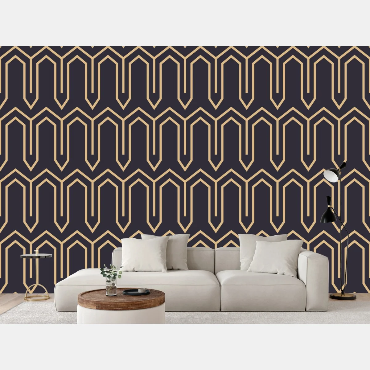 Papier peint motif art déco doré sur fond bleu marine – Wallnifity® Papier peint motif art déco doré sur fond bleu marine – Wallnifity®