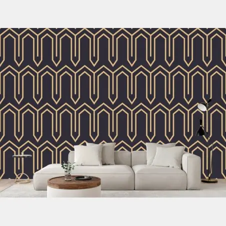 Papier peint motif art déco doré sur fond bleu marine – Wallnifity®