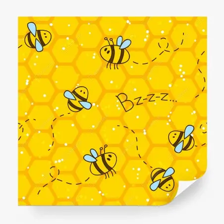 Papier peint motif d'abeilles et alvéoles jaune vif – Wallnifity®