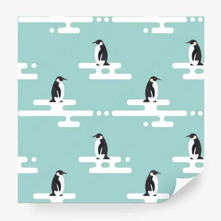 Papier peint manchots sur plaques de glace motif ludique – Wallnifity®