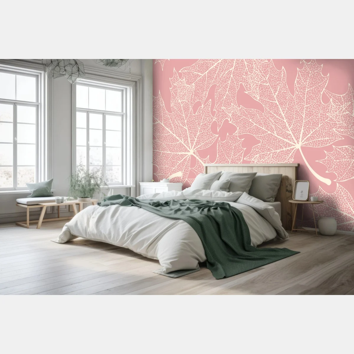 Papier peint motif de feuilles stylisées rose et crème – Wallnifity® Papier peint motif de feuilles stylisées rose et crème – Wallnifity®