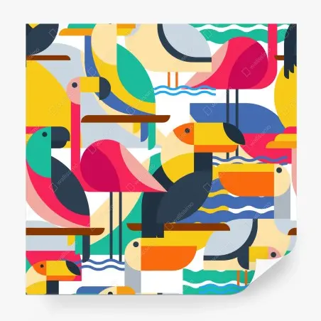 Papier peint oiseaux tropicaux géométriques colorés – Wallnifity®