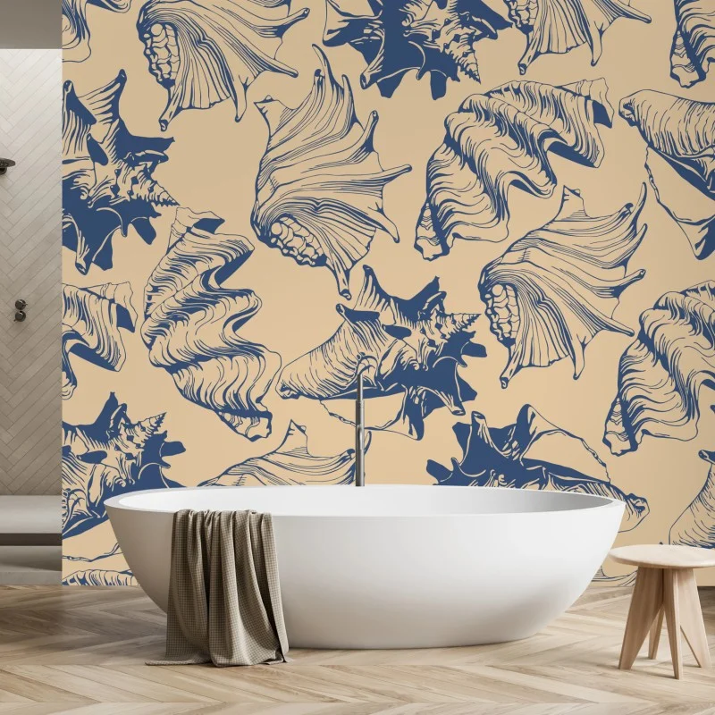 Papier peint motif coquillages marins rétro – Wallnifity® Papier peint motif coquillages marins rétro – Wallnifity®