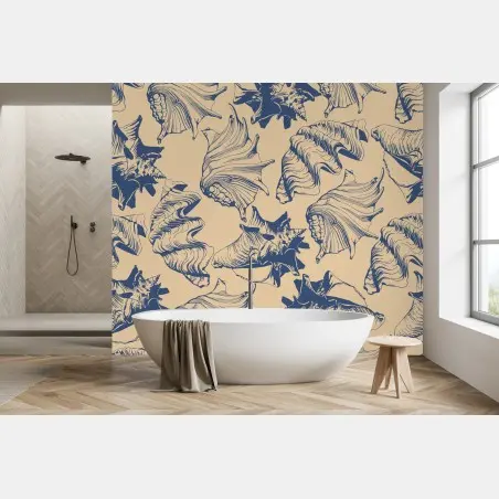 Papier peint motif coquillages marins rétro – Wallnifity®