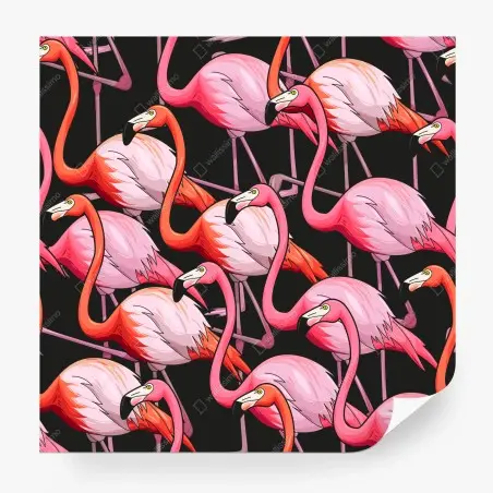 Papier peint motif flamants roses tropicaux sur fond noir – Wallnifity®
