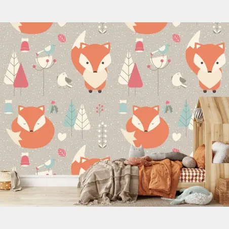 Papier peint motif renard scandinave pour chambre d'enfant – Wallnifity®
