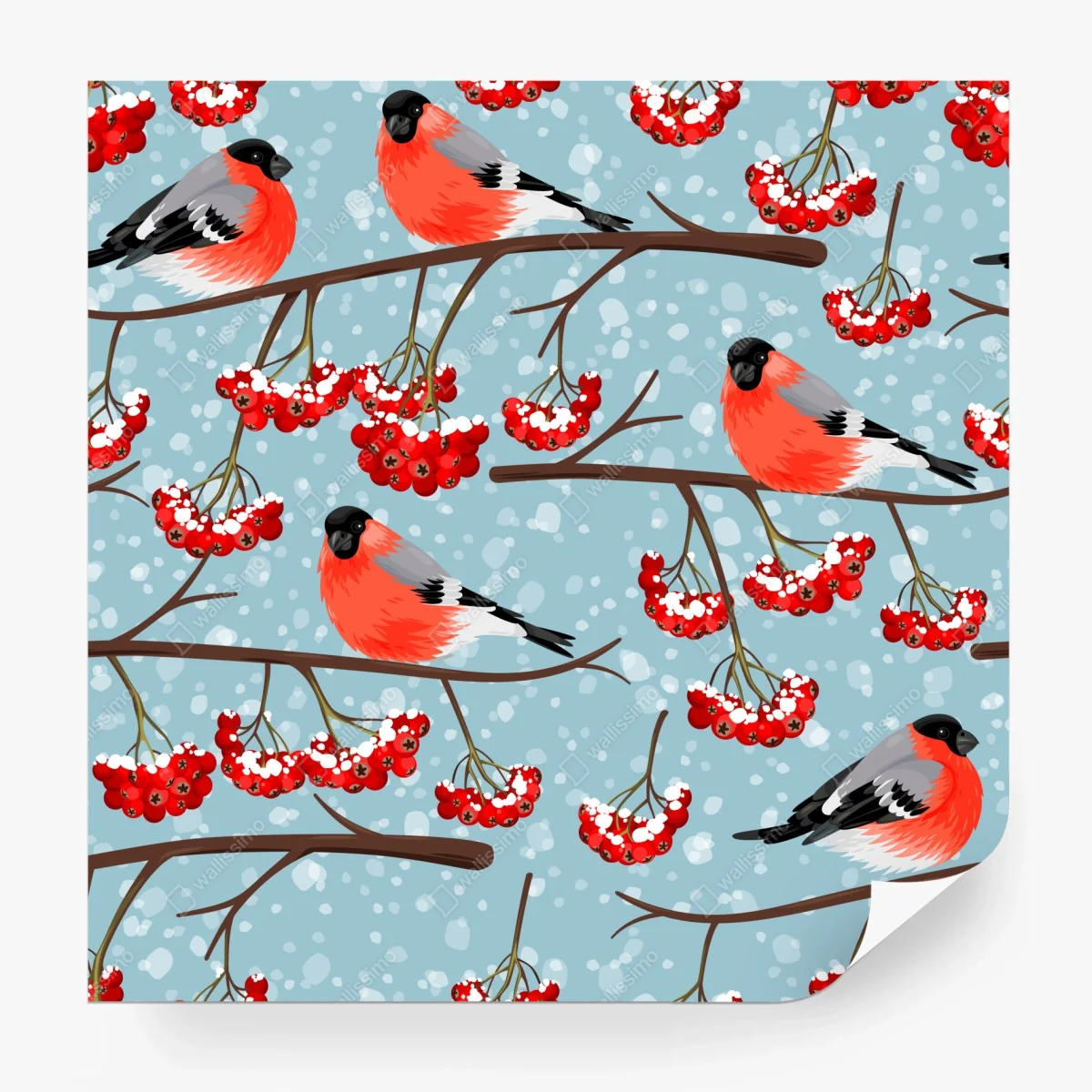 Papier peint motif hivernal de bouvreuils et baies rouges – Wallnifity® Papier peint motif hivernal de bouvreuils et baies rouges – Wallnifity®