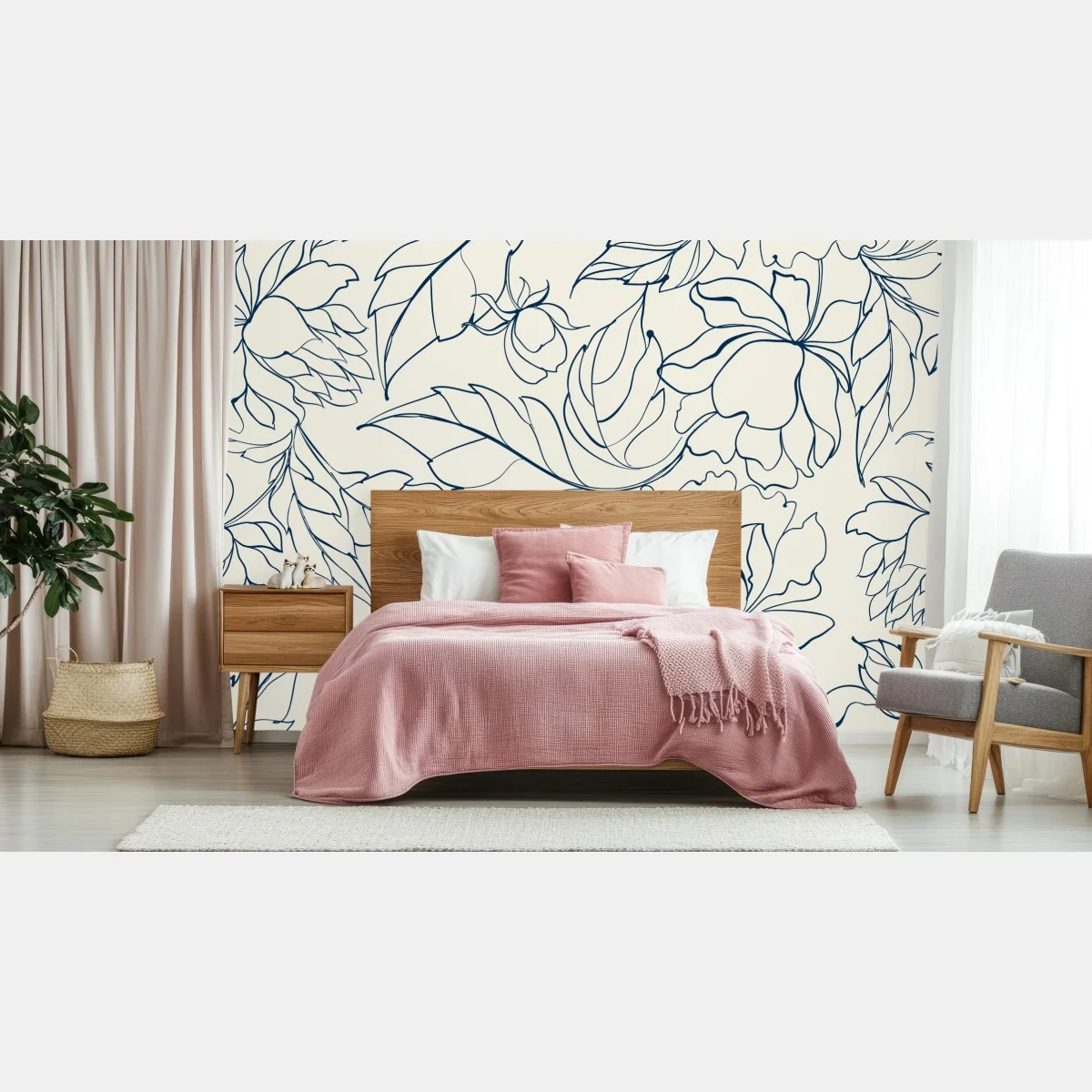 Papier peint motif floral délicat bleu marine sur fond crème – Wallnifity® Papier peint motif floral délicat bleu marine sur fond crème – Wallnifity®