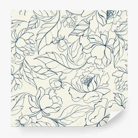 Papier peint motif floral délicat bleu marine sur fond crème – Wallnifity®