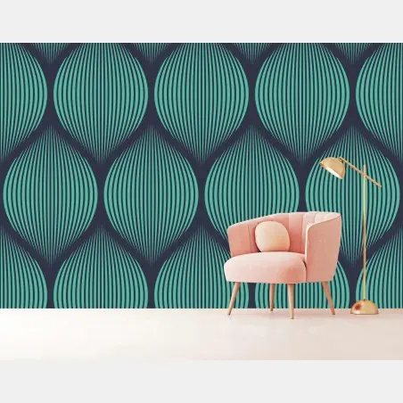 Papier peint motif géométrique turquoise et bleu marine – Wallnifity®