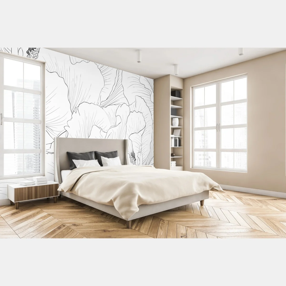 Papier peint motif floral linéaire noir et blanc pour décoration murale – Wallnifity® Papier peint motif floral linéaire noir et blanc pour décoration murale – Wallnifity®