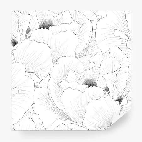 Papier peint motif floral linéaire noir et blanc pour décoration murale – Wallnifity®