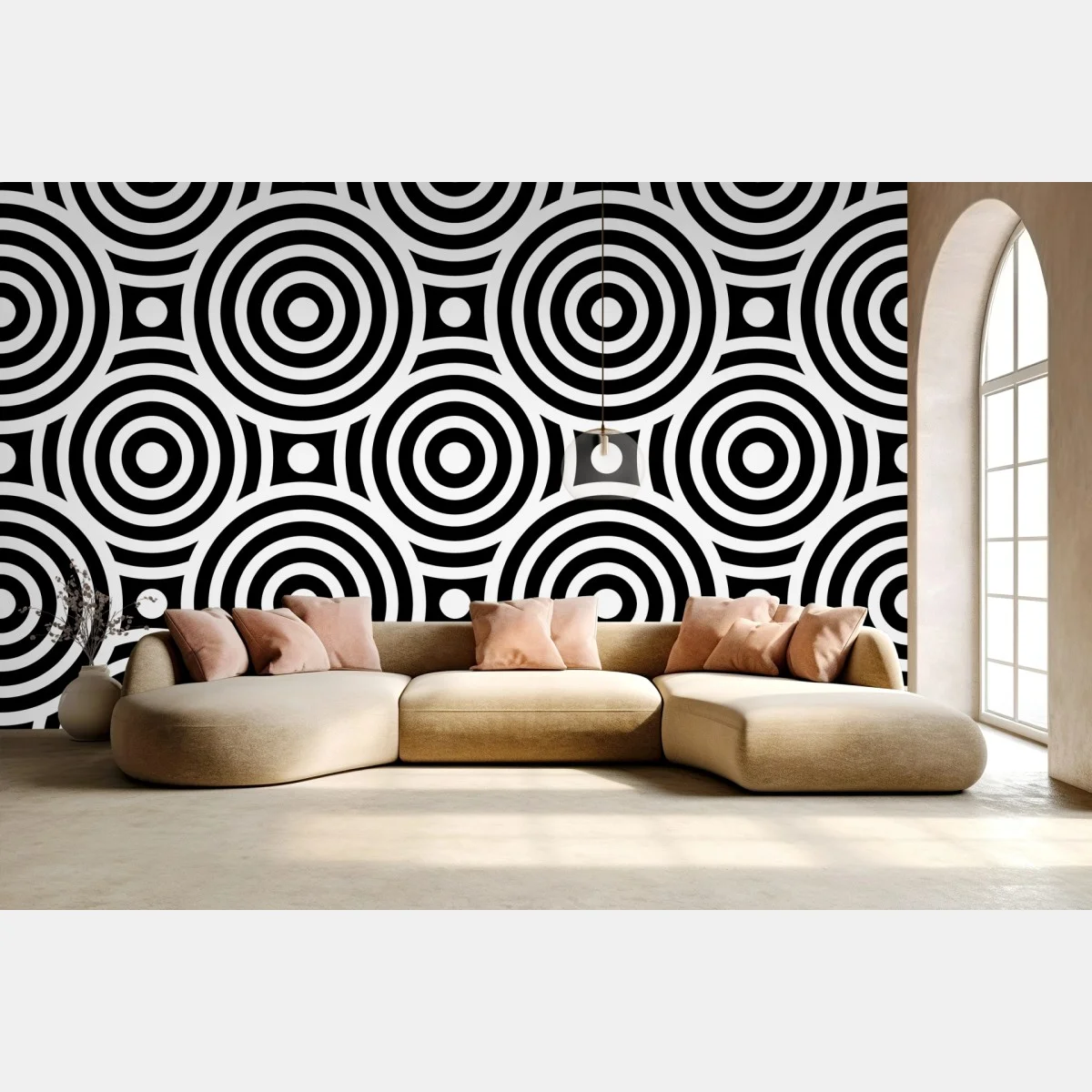 Papier peint motif géométrique à cercles concentriques noir et blanc – Wallnifity® Papier peint motif géométrique à cercles concentriques noir et blanc – Wallnifity®