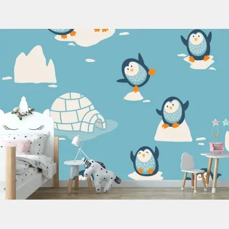 Papier peint douce scène de pingouins sur la banquise – Wallnifity®