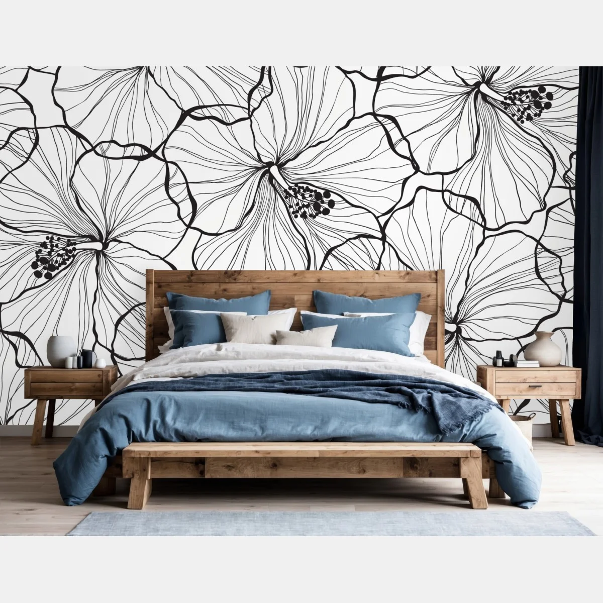 Papier peint motif floral graphique noir et blanc pour décoration murale – Wallnifity® Papier peint motif floral graphique noir et blanc pour décoration murale – Wallnifity®