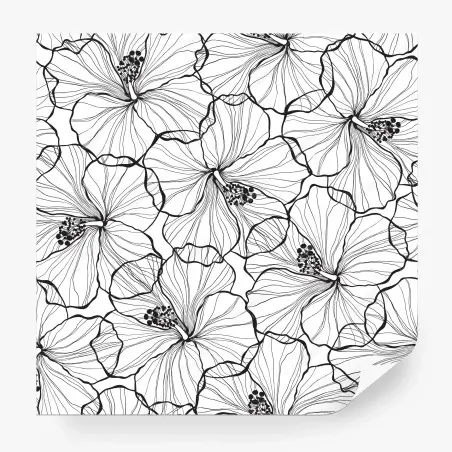 Papier peint motif floral graphique noir et blanc pour décoration murale – Wallnifity®