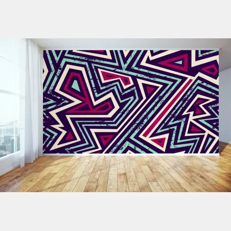 Papier peint motif géométrique rétro aux triangles colorés – Wallnifity®