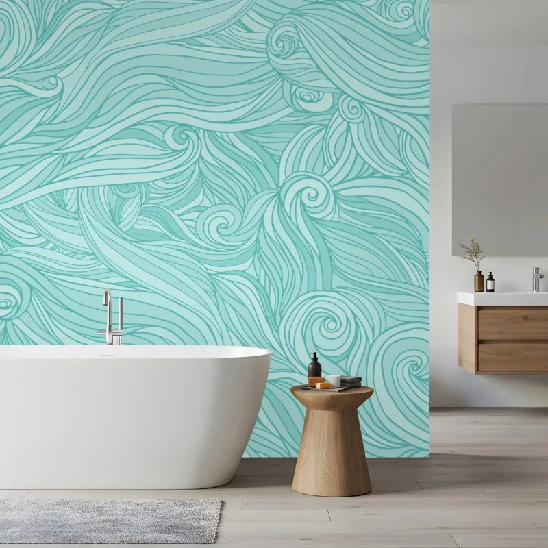 Papier peint motif aquatique ondulant turquoise – Wallnifity®