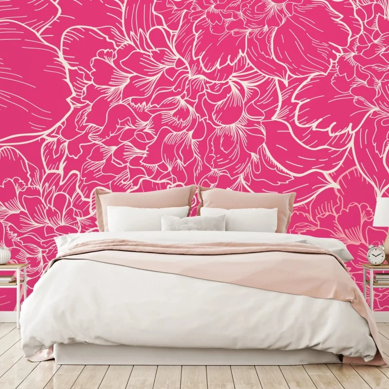 Papier peint motif floral de pivoines rose et blanc – Wallnifity®