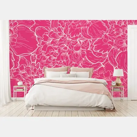 Papier peint motif floral de pivoines rose et blanc – Wallnifity®