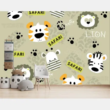 Papier peint motif safari mignon pour chambre d'enfant – Wallnifity®