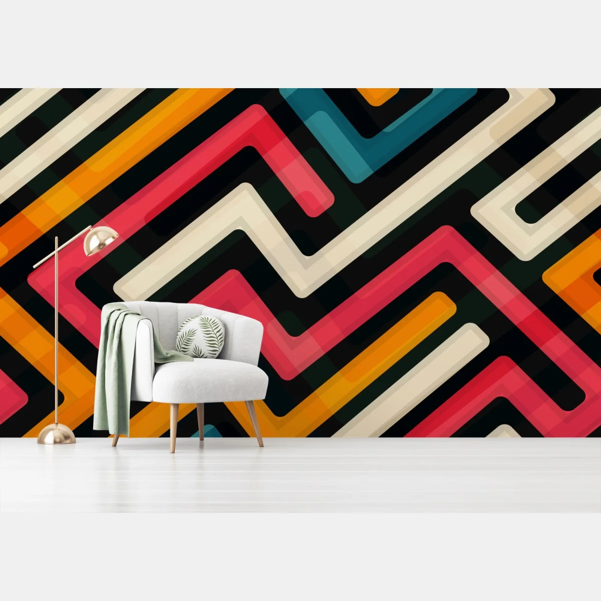 Papier peint motif labyrinthe géométrique rétro coloré – Wallnifity® Papier peint motif labyrinthe géométrique rétro coloré – Wallnifity®