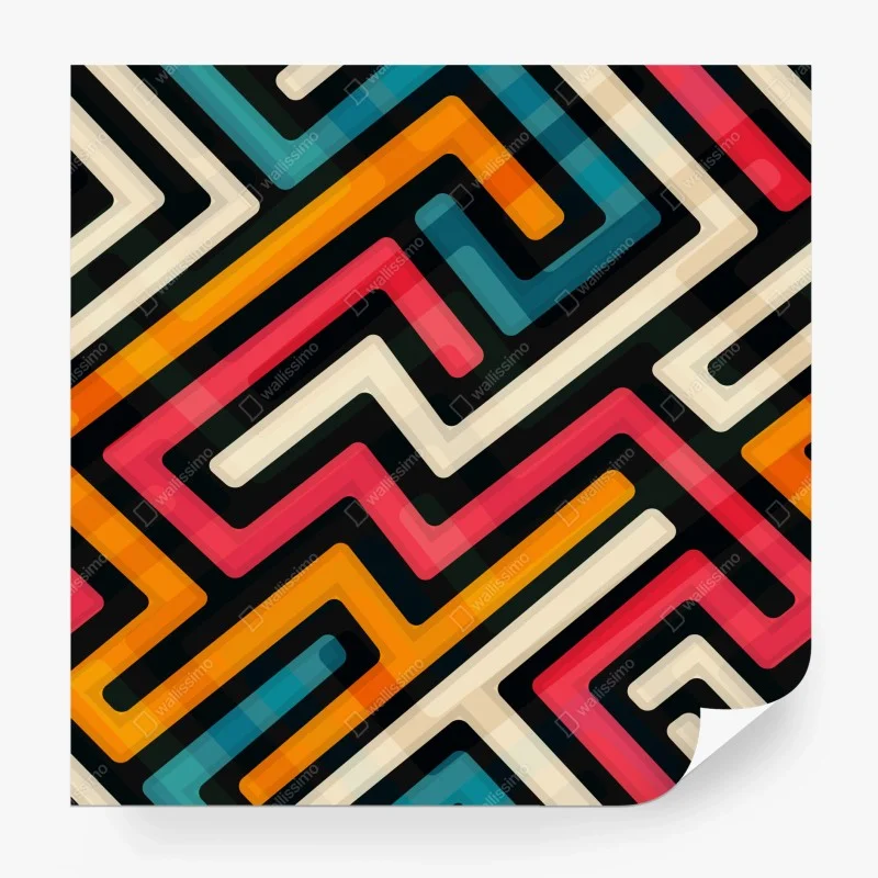 Papier peint motif labyrinthe géométrique rétro coloré – Wallnifity® Papier peint motif labyrinthe géométrique rétro coloré – Wallnifity®