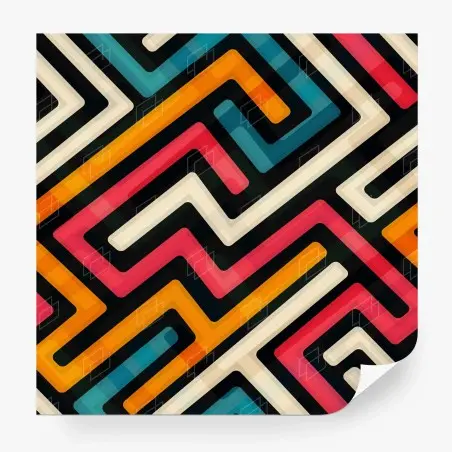 Papier peint motif labyrinthe géométrique rétro coloré – Wallnifity®