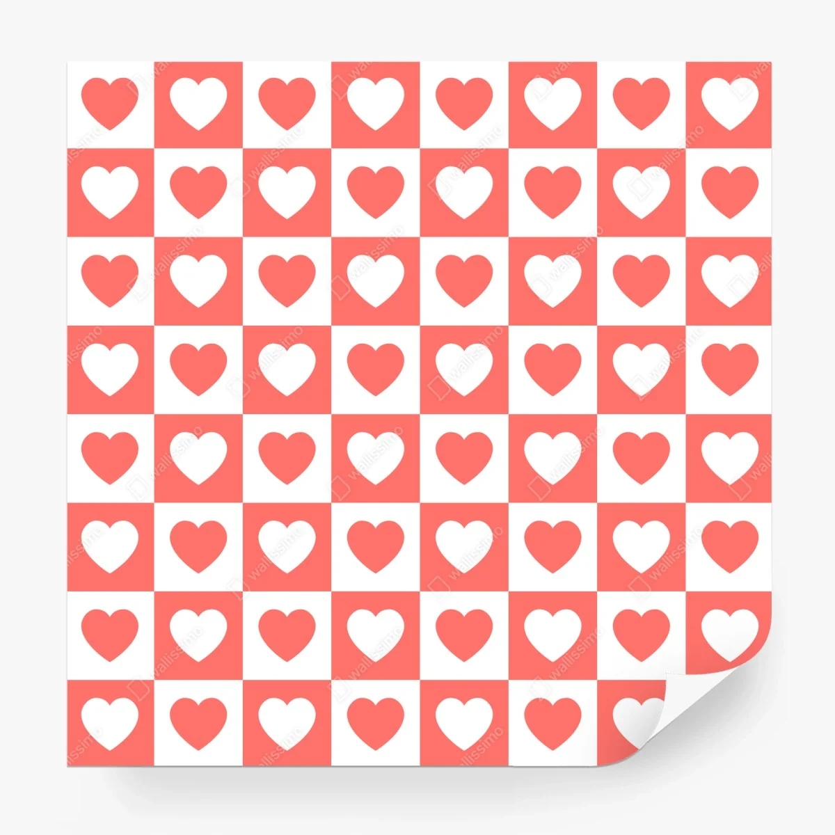 Papier peint motif damier de cœurs corail – Wallnifity®