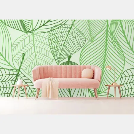Papier peint motif feuilles graphiques vertes – Wallnifity®