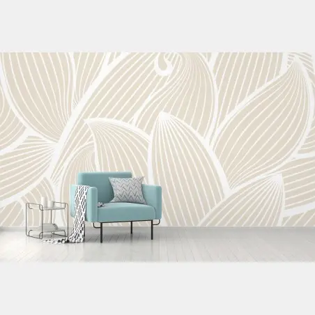 Papier peint motif floral organique beige minimaliste – Wallnifity®