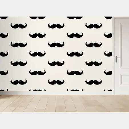 Papier peint motif moustaches rétro noir et blanc – Wallnifity®