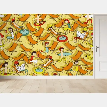 Papier peint scène de plage ensoleillée, motif estival – Wallnifity®