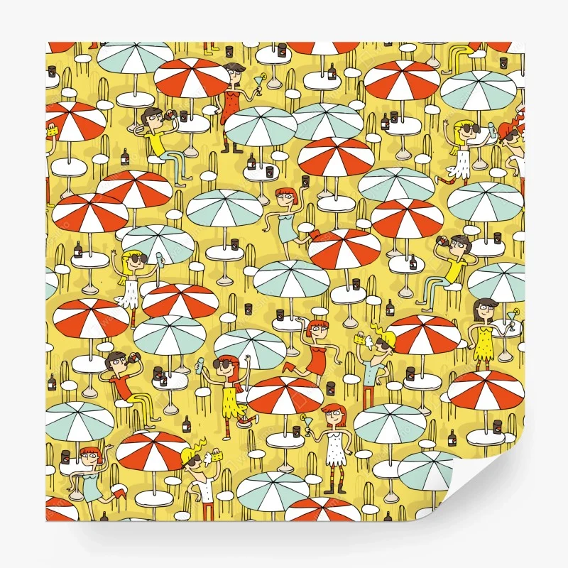 Papier peint scène estivale rétro sous parasols – Wallnifity® Papier peint scène estivale rétro sous parasols – Wallnifity®