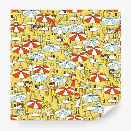 Papier peint scène estivale rétro sous parasols – Wallnifity®