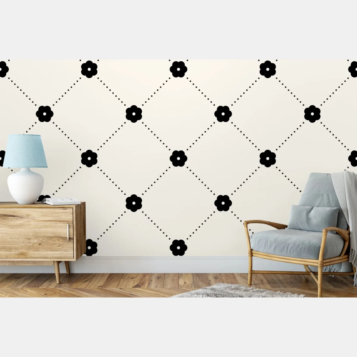 Papier peint motif floral géométrique noir et blanc – Wallnifity® Papier peint motif floral géométrique noir et blanc – Wallnifity®