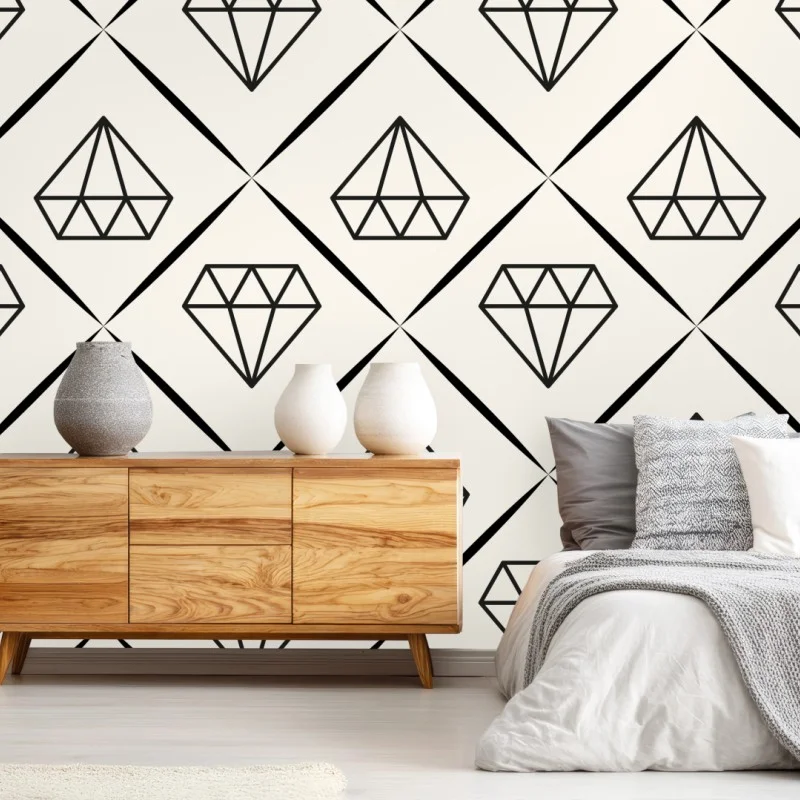 Papier peint motif diamant géométrique noir et blanc – Wallnifity®