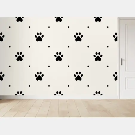 Papier peint motif pattes de chien minimaliste sur fond crème – Wallnifity®